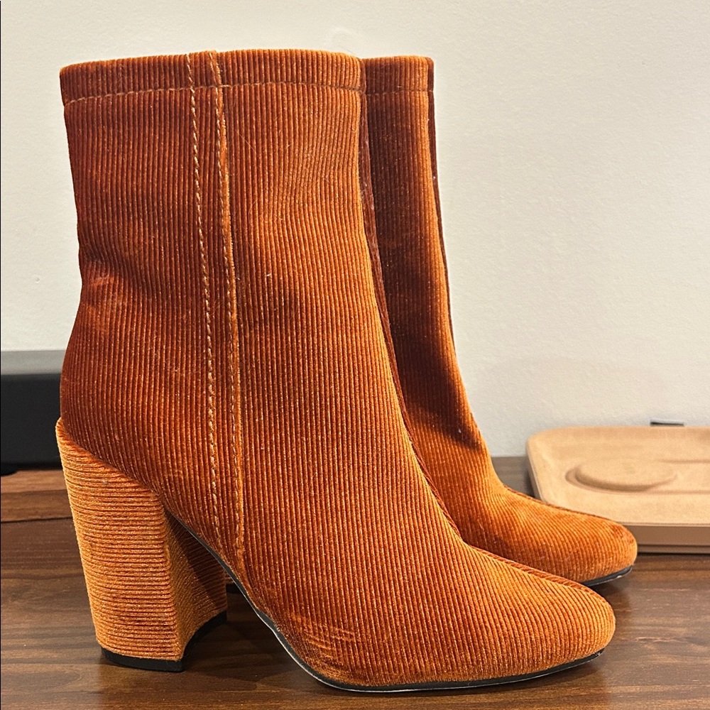 Orange Corduroy Ankle Boots